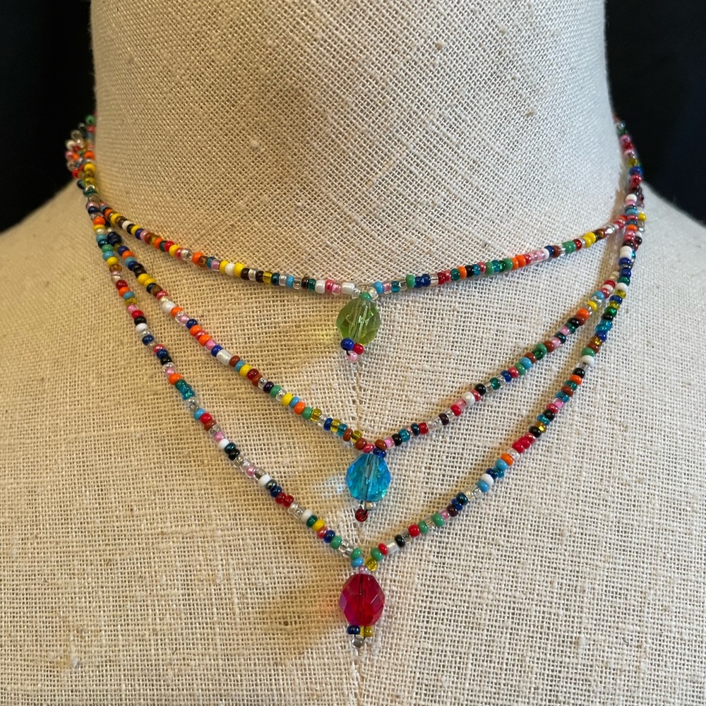 Beaded three strand necklace